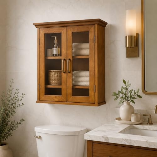 Teamson Home Avery Wooden Over The Toilet Bathroom Removable Wall Medicine Ca...