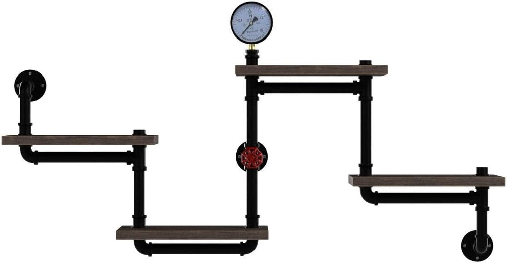 Industrial Rustic Modern Wood Ladder Pipe Wall Shelf 4 Layer Pipe Design Book...