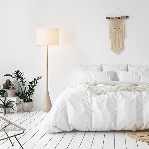 Globe Electric 65" Floor Lamp, Wood-Toned Finish, White Cotton Shade, Ja...