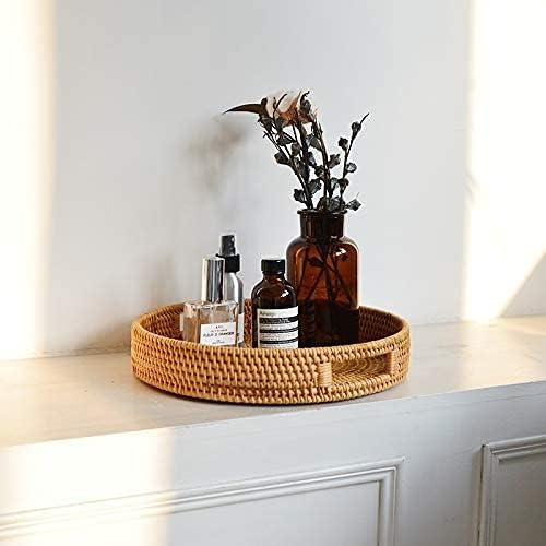Coffee Table Tray Round Rattan Ottoman Tray Woven Serving Trays with Handles ...