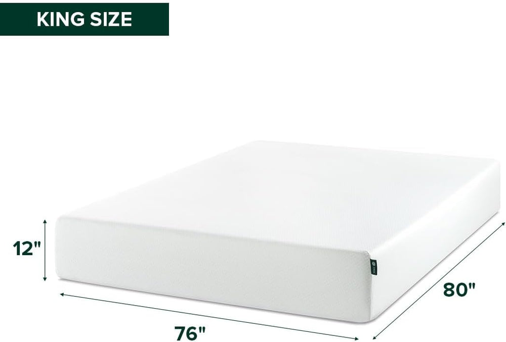Zinus Memory Foam 12 Inch Green Tea Mattress, King, White