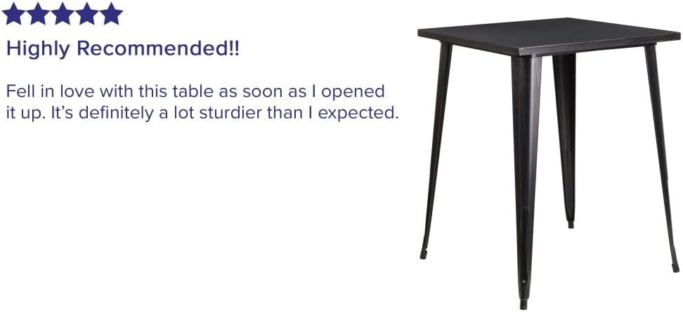 Flash Furniture 31.5 in Metal Square Table, Black-Antique Gold