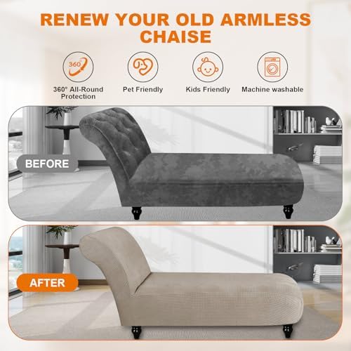 Armless Lounge Chaise Slipcover, Stretch Chase Chair Covers for Living Room C...
