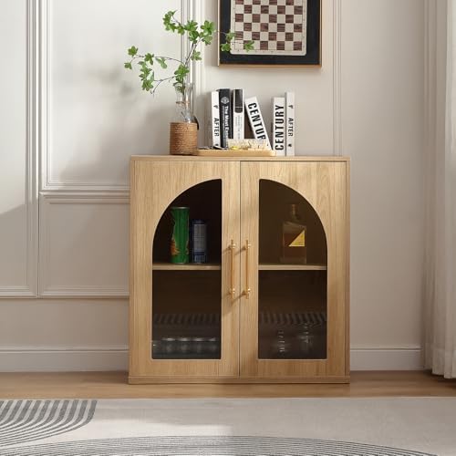 FOREST GRAVITY 31.5'' Display Sideboard Cabinet with Arched Glass Doors