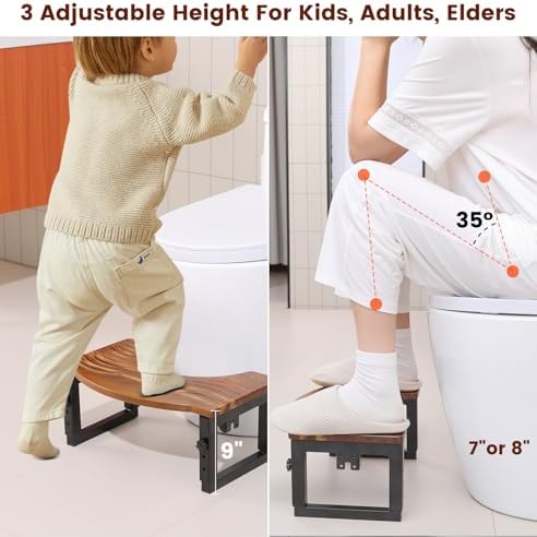 Toilet Stool Foldable,7in,8in,9 in Adjustable Height,Poop Stool