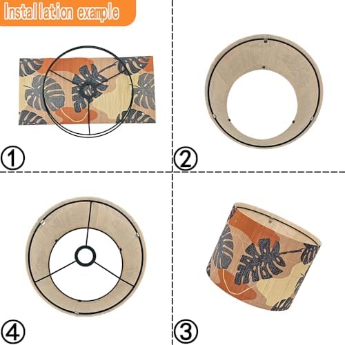 Rustic Bamboo Lampshade With Monstera Leaf Pattern, Art deco11.8 * 9Inch