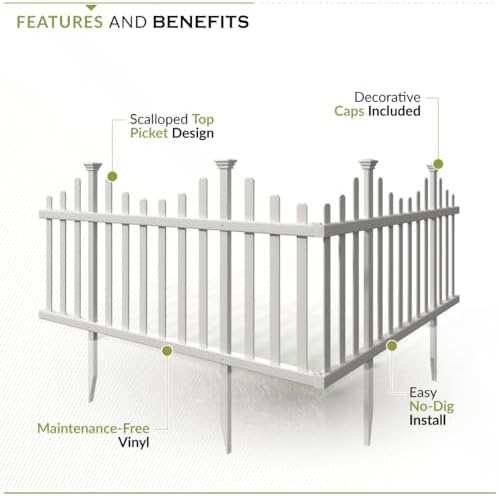 Zippity Madison Picket Fence Panels, White Vinyl DIY No Dig Kit