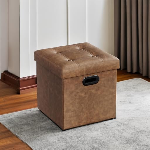 SONGMICS 15 Inches Folding Storage Ottoman, Cube Footrest