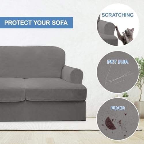 CUCRAF T Cushion Sofa Cover 2 Piece Armchair Slipcovers, Soft Thick Velvet Co...