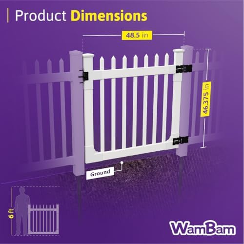WamBam Nantucket Picket Gate, White Vinyl No Dig DIY Kit
