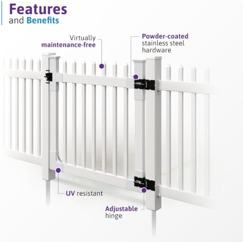 WamBam Nantucket Picket Gate, White Vinyl No Dig DIY Kit