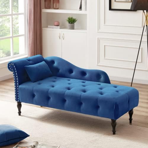 60.6" Velvet Chaise Lounge, Buttons Tufted Nailhead Trimmed, Upholstered...