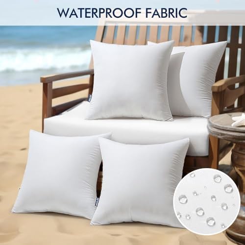 MIULEE 22x22 Inch Outdoor Pillow Inserts, Pack of 4 Waterproof Pillows