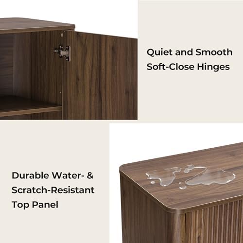 CHITA 62" Fluted Sideboard Buffet Cabinet with 3 Drawers, Walnut