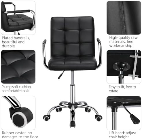 Yaheetech Black Vanity Desk Chair with Wheels, Tufted PU Leather Armchair