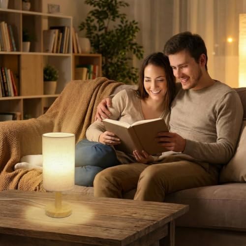 Touch Bedside Table Lamps Set of 2 with Stepless Dimming, USB Powered