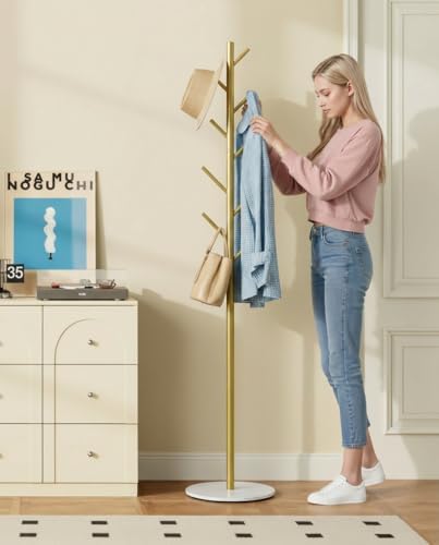 Coat Rack with 8 Hooks, 3 Adjustable Heights, Modern Hall Tree, Sturdy Metal ...