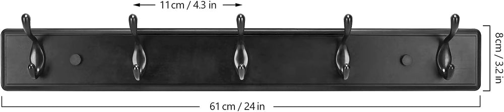 Badiano Heavy Duty Wooden Coat Rack, Wall-Mounted Organizer, 24 Inch, Black