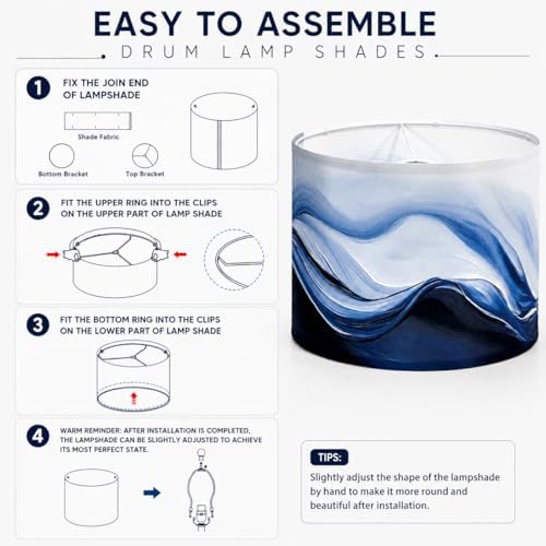 Drum Lamp Shade, Blue Ocean Wave, 13 x 13 x 10 Inch