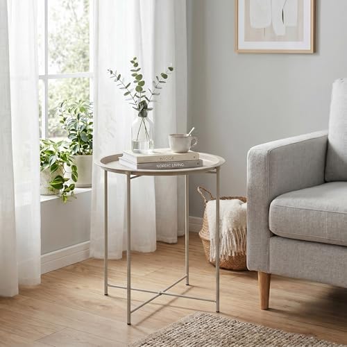 VECELO Side/End Table, Folding Round Metal Anti-Rust and Waterproof Outdoor o...