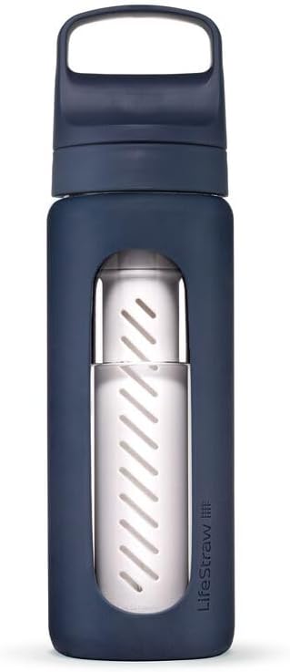 LifeStraw Go Glass Water Filter Bottle with Sleeve, 20 oz, Aegean Sea