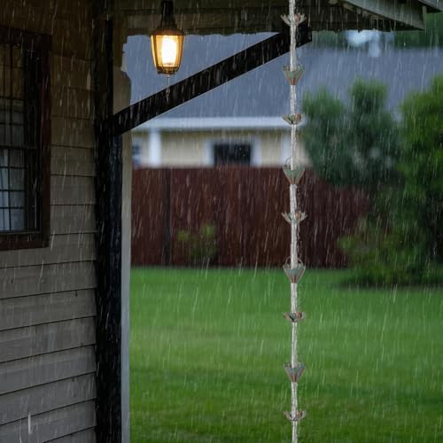 10.3ft Lotus Rain Chains for Outside Gutters, Eaves, Drainage
