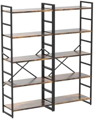 Shintenchi 2 Pieces 5 Tiers Bookshelf, Classically Tall Bookcase Shelf, Indus...