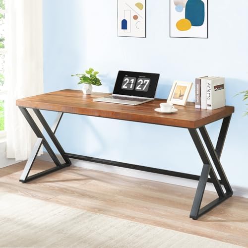 60" Real Wood Computer Desk, Natural Solid Wood Writing Desk