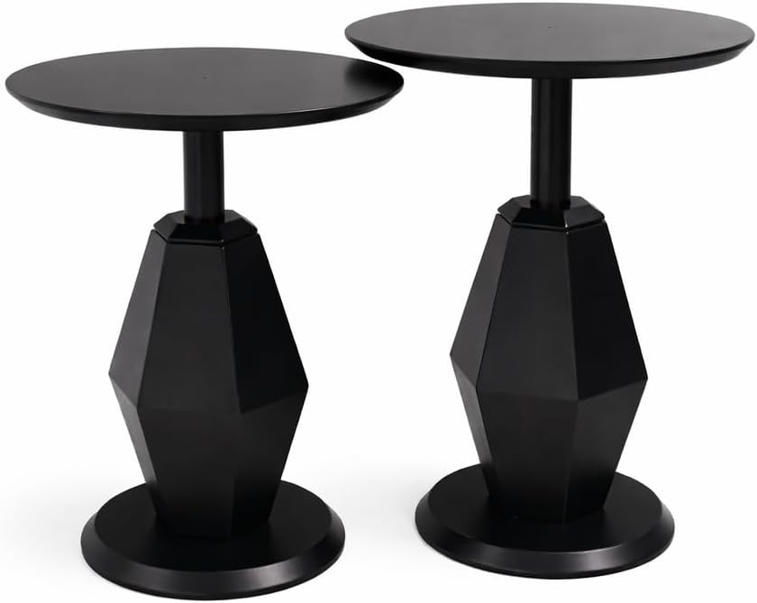 Round Wood Side Table, Set of 2, Coffee Nightstand Cocktail Drink Modern Acce...