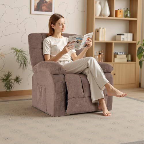 Electric Lift Heat Massage Recliner Chair with Side Pockets, Brown