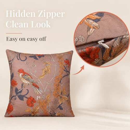 Embroidered Bold Patterned Throw Pillow Covers, 4 Pack Set, 18x18 Inch Floral...