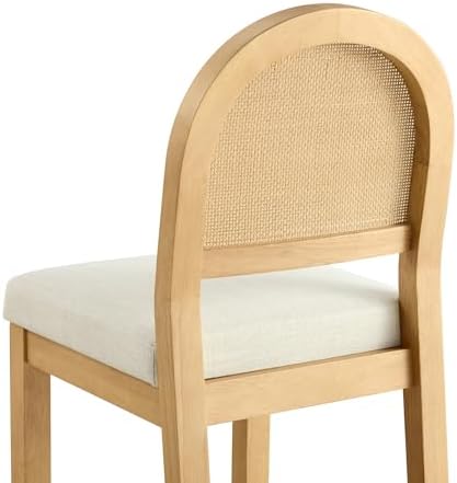 Upholstered Rattan Bar Stools, 26'' Counter Height, Set of 2, Natural