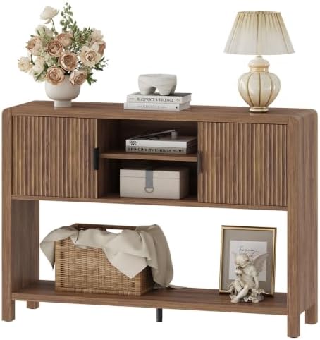FATORRI Farmhouse Console Table with 2-Door Cabinet, Retro Entryway Table wit...