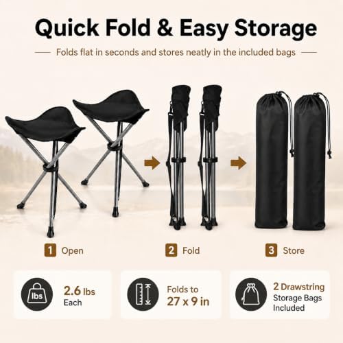 2 Pack Camping Stools, 22.4" Extra Tall Tripod Stool for Adults