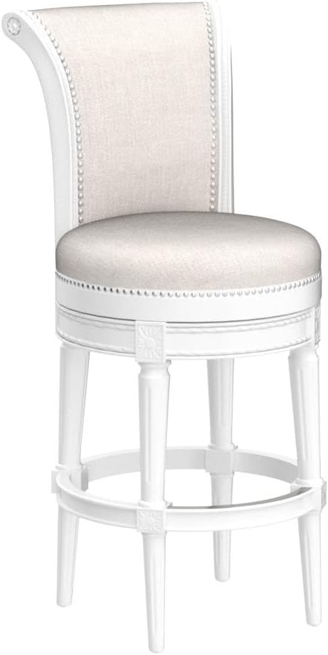 Maven Lane Pullman Bar Stool, White, Cream Fabric, 31", Set of 2