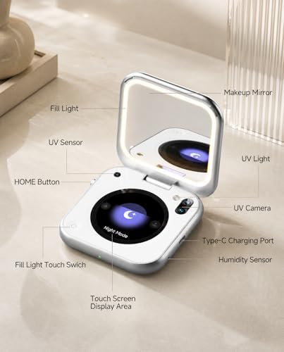 inewme UV Camera Makeup Mirror, LED Compact Mirror for Sunscreen Check