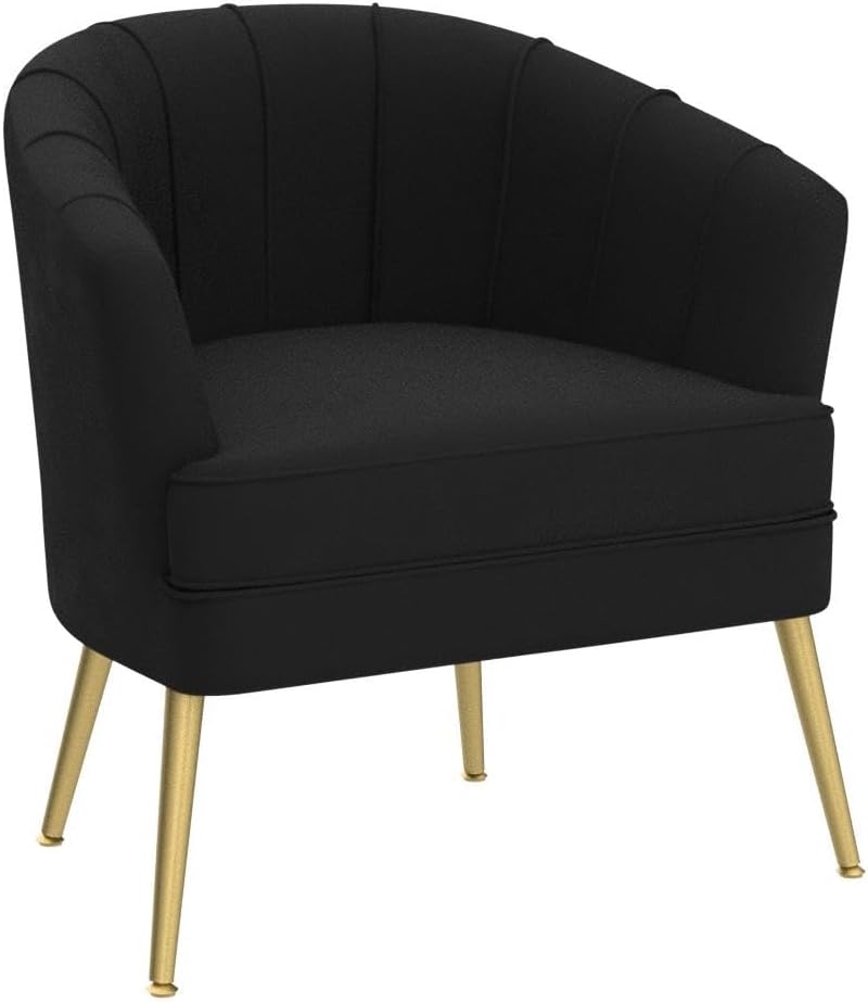 Andeworld Velvet Accent Chair, Barrel Armchair, Black