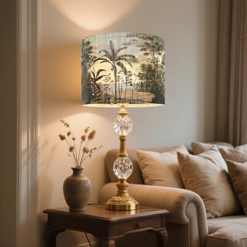 Rustic Bamboo Lampshade With Tropical Palm Tree Pattern, 11.8 * 9Inch