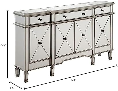 Elegant Lighting 3 Drawer 4 Door Cabinet in Silver Clear 60" x 14" ...