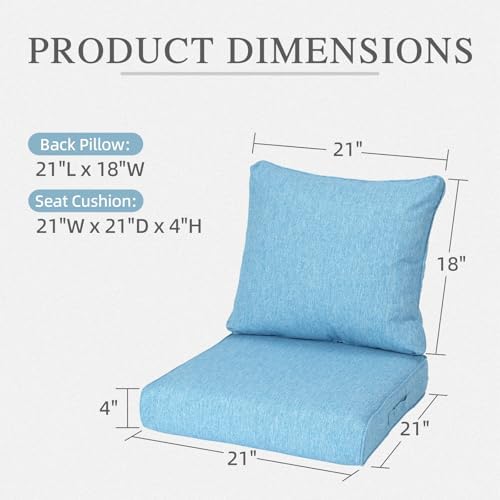 Aoodor 21" x 21" Patio Deep Seat Cushion Set, Lake Blue