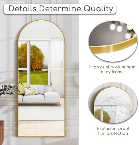 Prywot Arched Full Length Mirror, 70"x26" Free Standing Floor Mirro...