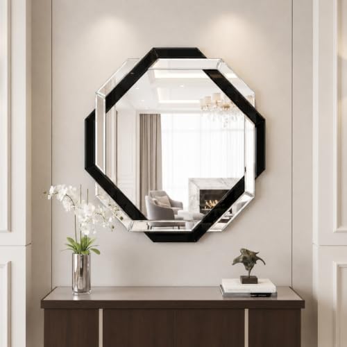 Black Bathroom Mirror-24”X24” Wall Mirrors Decorative, Beveled Edge Frameless...