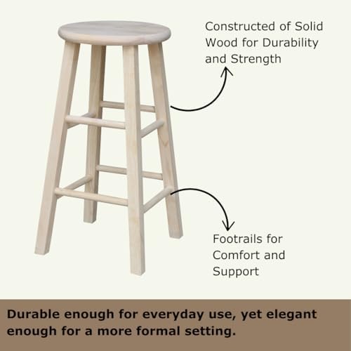 IC INTERNATIONAL CONCEPTS Solid Wood Round Top Stool, Unfinished