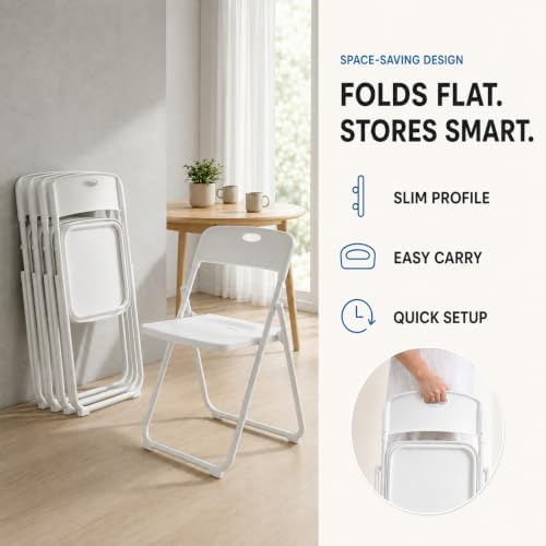 10 Pack White Plastic Folding Chairs, Portable Foldable Chair