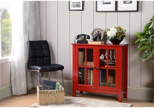 OS Home and Office Furniture 31.5" Wood Accent Display Cabinet in Red