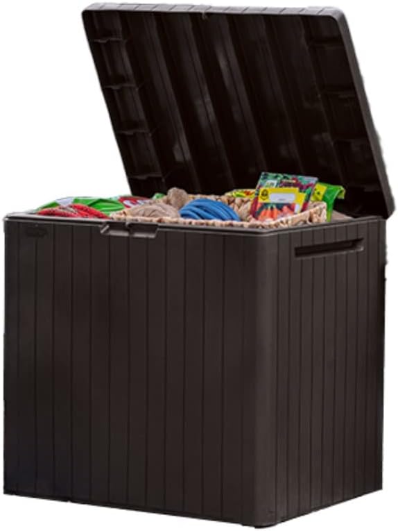 Keter City 30 Gallon Resin Outdoor Storage Box and Patio Furniture Side Table...
