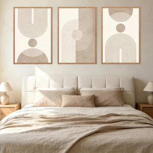 BINCUE Neutral Abstract Wall Art Beige Large Wall Decor Boho Mid Century Mode...