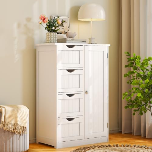 Bonnlo Small Storage Cabinet Wooden Bathroom Floor Cabinet Small Space Furnit...