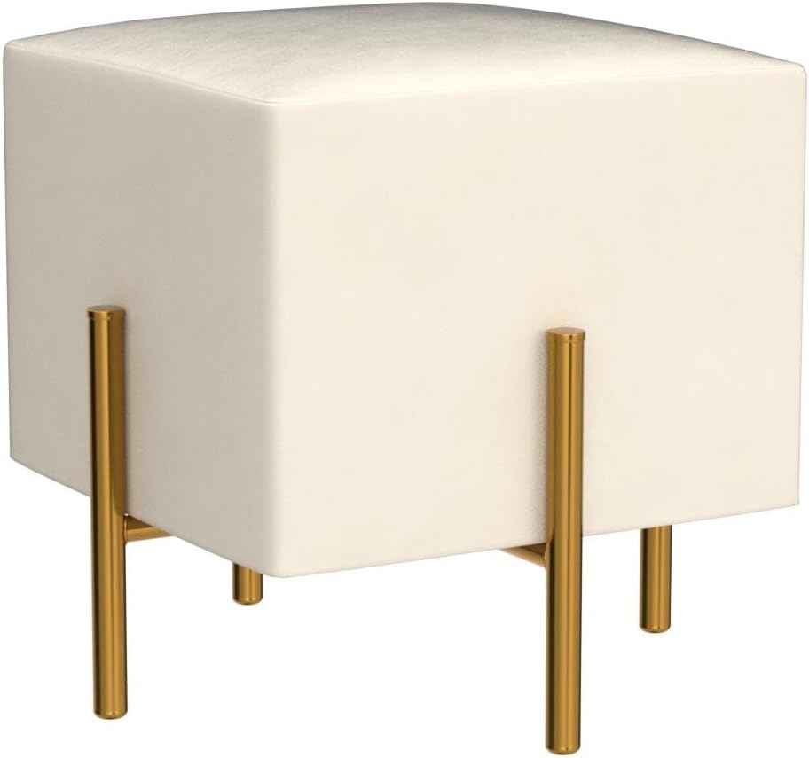 Kirpi Cream Velvet Foot Stool Set of 2, Modern Vanity Ottoman Stools with Gol...