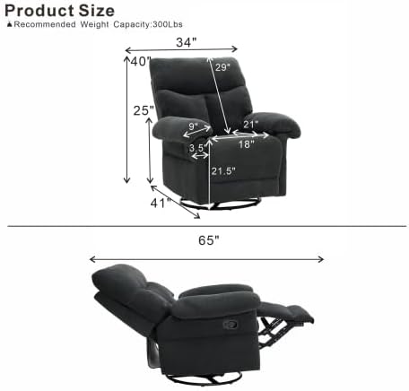 Manual 360° Swivel Rocker Recliner Chair for Living Room, Dark Gray